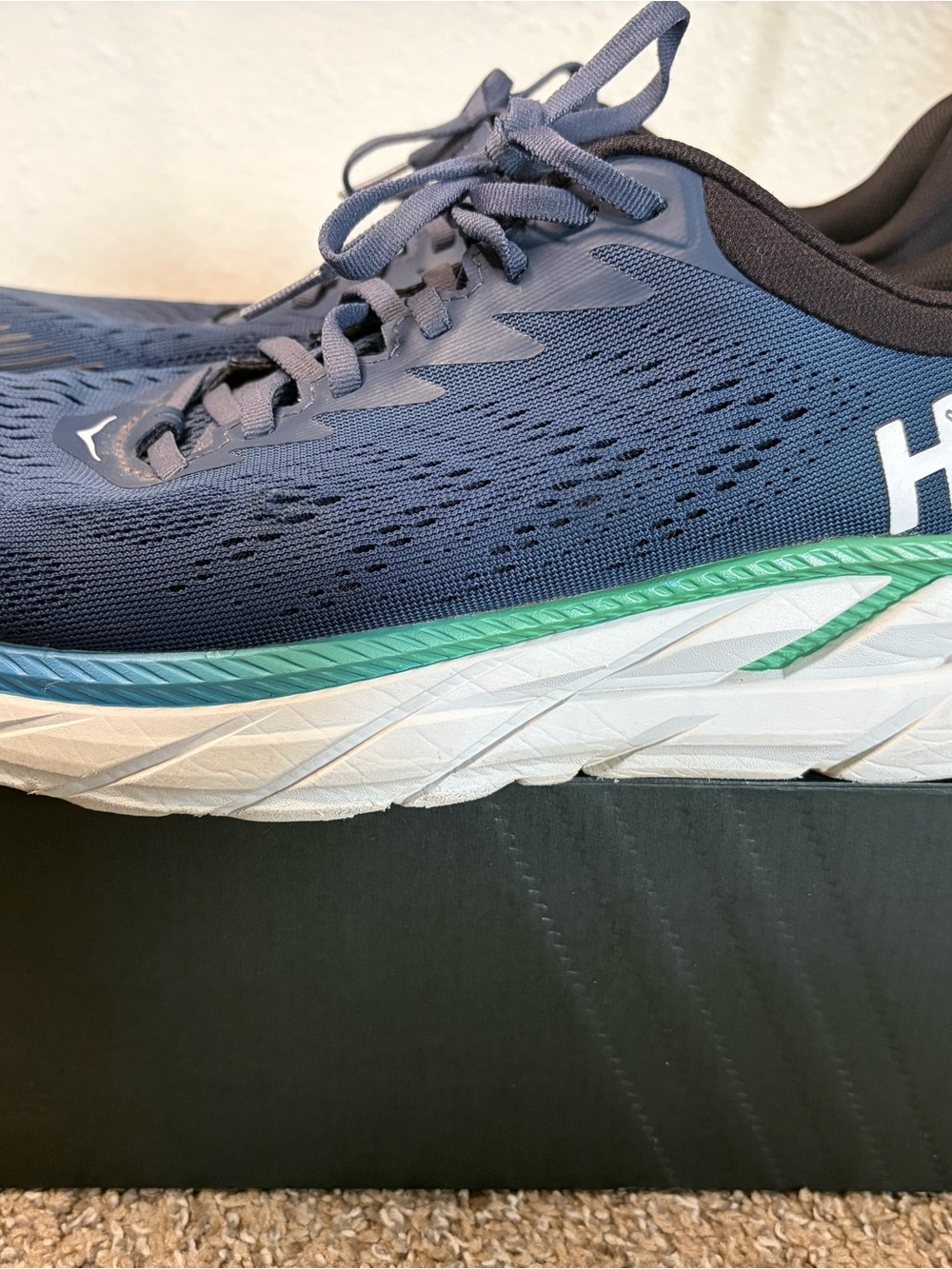Hoka Men's Blue Running Sneakers with Green Accent